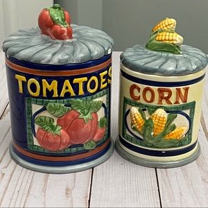 Vintage 1996 Tomatoes and Corn Ceramic Containers with Sealed Lids